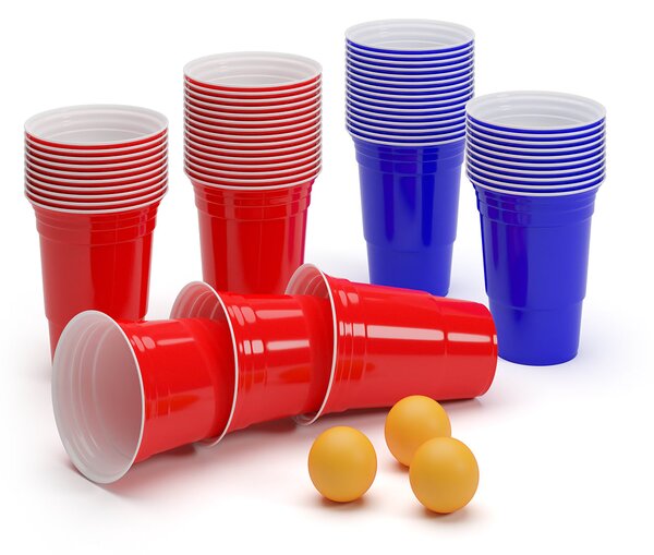 BeerCup Nadal 16 Oz, set crvenih i plavih šalica za zabavu, dvije boje, uključujući kuglice i pravila