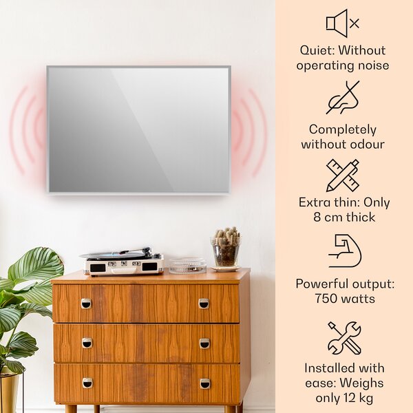 Klarstein La Palma 750 pametni grijač 2 u 1 infracrveni konvektor 85x60cm 750W ogledalo prednje