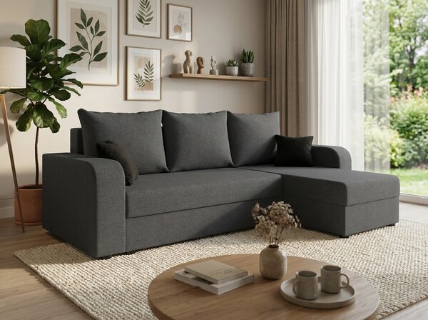 Razvlačna kutna garnitura L VALERIO 238x140 cm, tamno siva + 2 jastuka GRATIS, univerzalna