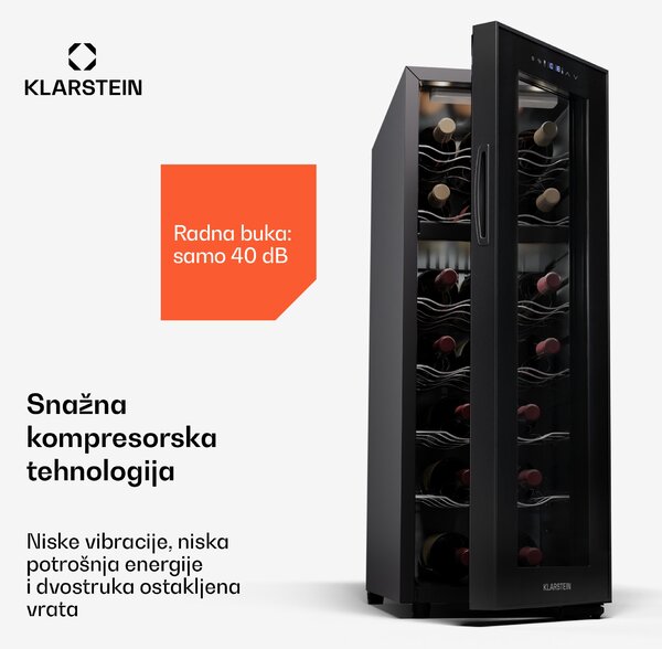 Klarstein Shiraz 18 Duo, hladnjak za vino, 2 zone, 53 l/18 boca, 5-18 / 5-18 °C, upravljanje na dodir