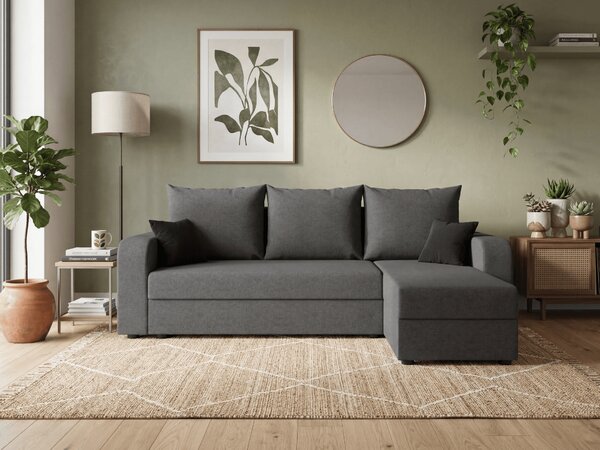 Razvlačna kutna garnitura L VALERIO 238x140 cm, tamno siva + 2 jastuka GRATIS, univerzalna