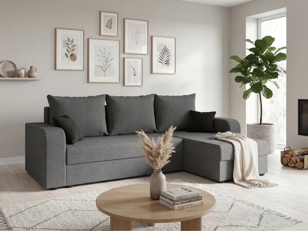 Razvlačna kutna garnitura L VALERIO 238x140 cm, tamno siva + 2 jastuka GRATIS, univerzalna