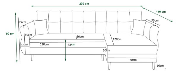 Razvlačna kutna garnitura L SILVIANO 230x140 cm, siva, univerzalna