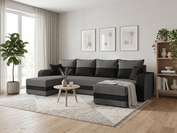 Razvlačna U kutna garnitura VALERIO 305x140 cm, tamno siva/antracit