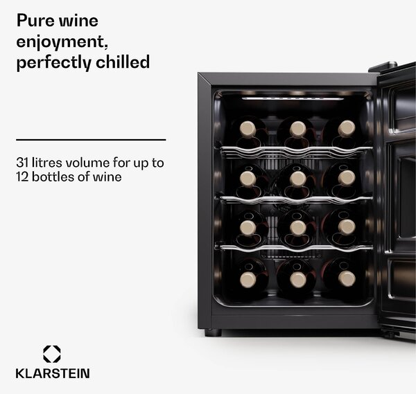 Klarstein Silent Vino 12 Uno, hladnjak za vino, 31 l / 12 boca, 5-18 °C, dodir