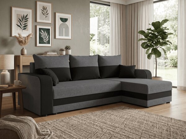 Razvlačna kutna garnitura L VALERIO 238x140 cm, tamno siva/antracit + 2 jastuka GRATIS, univerzalna
