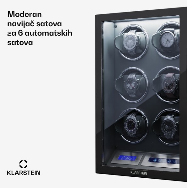 Klarstein Sarthe 6, namotač za sat, za 6 satova, 5 modova rotacije, LED osvjetljenje, kontrola na dodir, daljinski upravljač