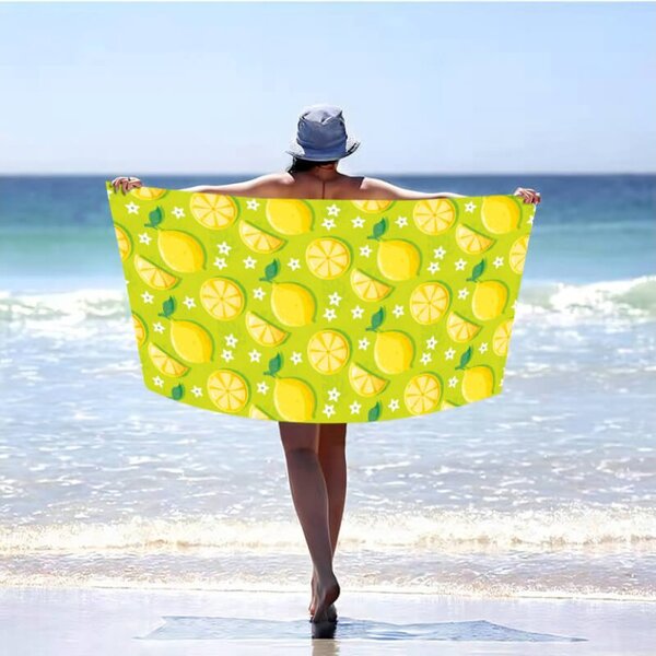 Plažni set LEMONS – ručnik 100×180 cm i pončo 80×145 cm, zeleni