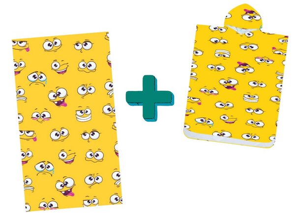 Plažni set SMILE – ručnik 100×180 cm i pončo 80×145 cm, žuti