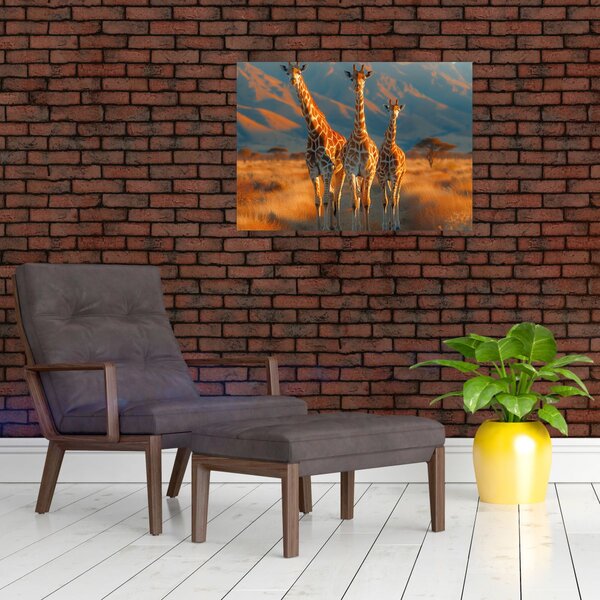 Staklena slika - Žirafe na pašnjaku (70x50 cm)