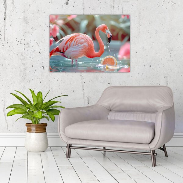 Slika - Flamingo u ribnjaku (70x50 cm)