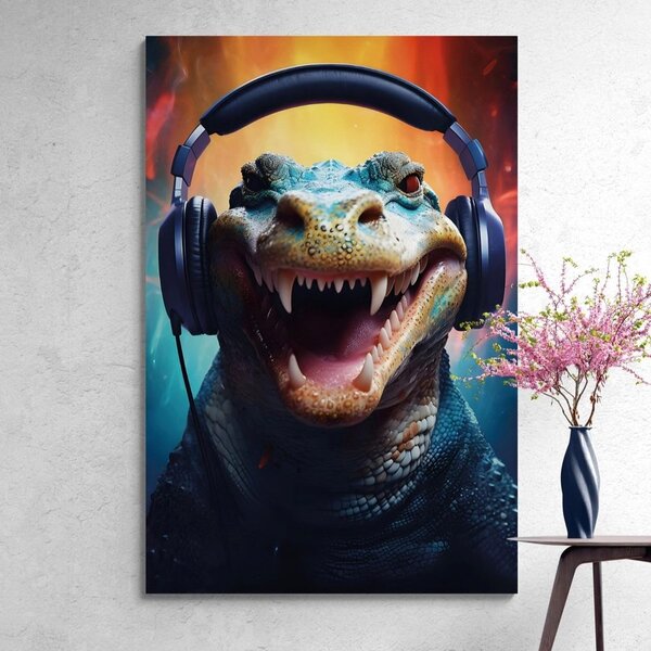 Slika aligator sa slušalicama