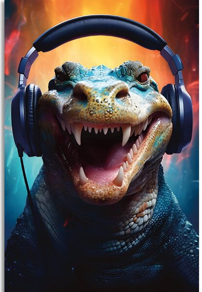 Slika aligator sa slušalicama