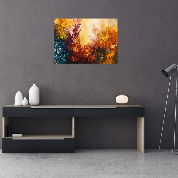 Staklena slika - Apstraktna slika cvijeća (70x50 cm)