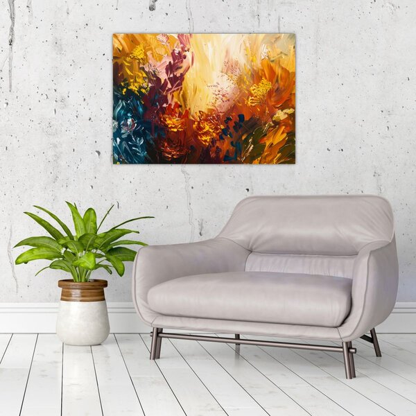 Staklena slika - Apstraktna slika cvijeća (70x50 cm)