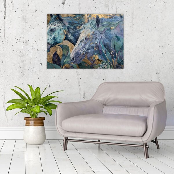 Staklena slika - Konji sa zlatnom pozadinom (70x50 cm)