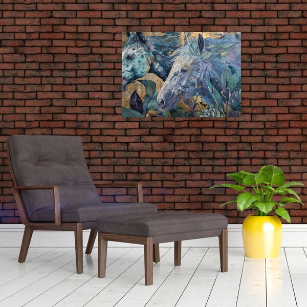Staklena slika - Konji sa zlatnom pozadinom (70x50 cm)