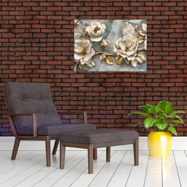 Slika - Mramorna pozadina s cvijećem (70x50 cm)