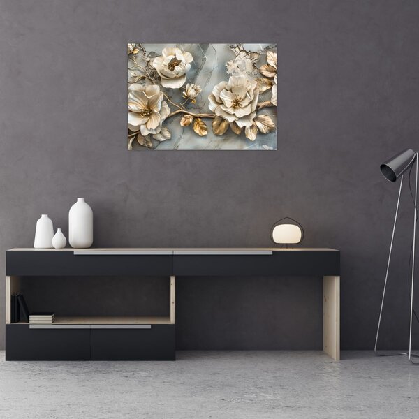 Slika - Mramorna pozadina s cvijećem (70x50 cm)