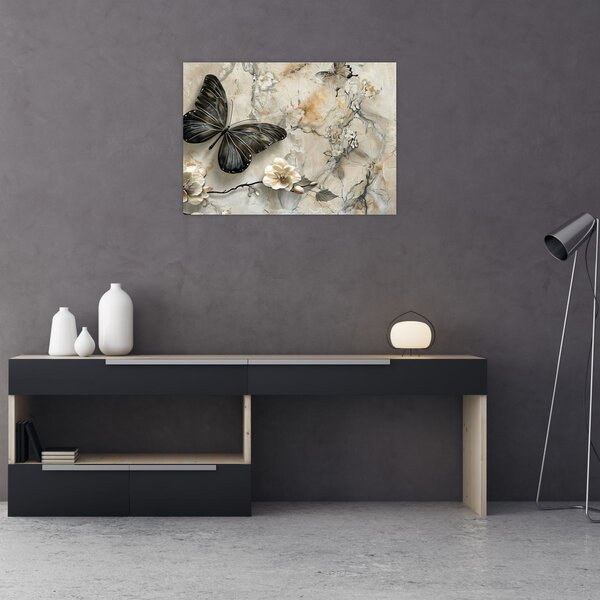 Slika - Mramorna pozadina s leptirima (70x50 cm)