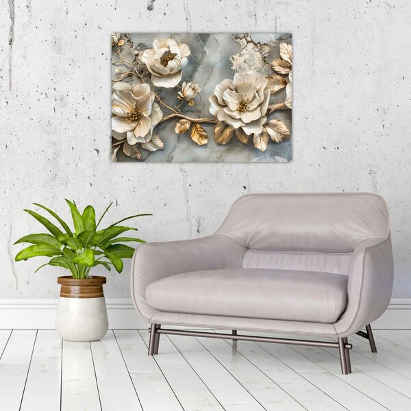 Slika - Mramorna pozadina s cvijećem (70x50 cm)
