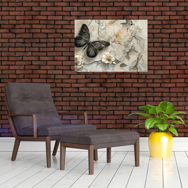 Slika - Mramorna pozadina s leptirima (70x50 cm)