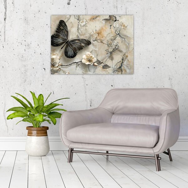 Slika - Mramorna pozadina s leptirima (70x50 cm)