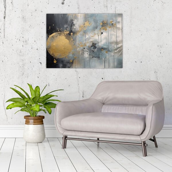 Slika - Apstrakcija sa zlatnom loptom (70x50 cm)