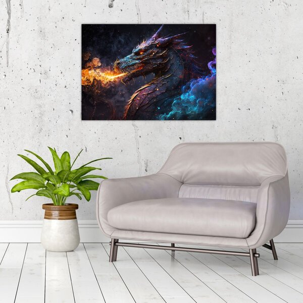 Slika - Zmaj bljuje plamen (70x50 cm)