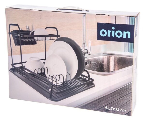 Crni metalni dvoetažan ocjeđivač za posuđe 42,5x32 cm Radka – Orion