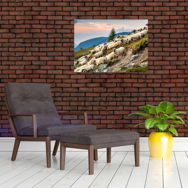 Staklena slika - Stado ovaca (70x50 cm)