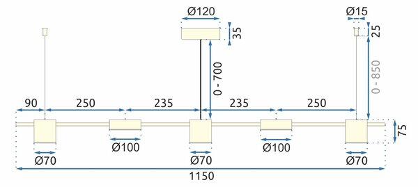 APP929-5CP GOLD LED viseća stropna svjetiljka