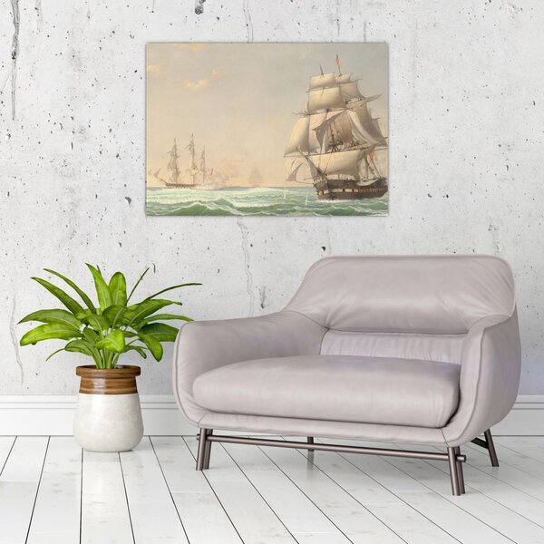 Slika - Fitz Henry Lane, The United States Frigate President Engaging the British Squadron, reprodukcije (70x50 cm)