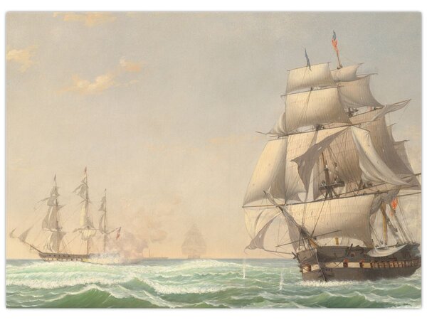 Slika - Fitz Henry Lane, The United States Frigate President Engaging the British Squadron, reprodukcije (70x50 cm)