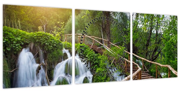Slika - Plitvička jezera (sa satom) (90x30 cm)