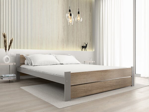 Krevet IKAROS DOUBLE 160 x 200 cm, hrast sonoma/siva Podnica: Bez podnice, Madrac: Madrac Deluxe 10 cm