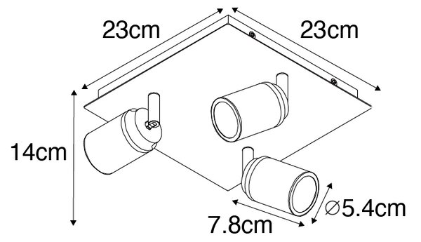Moderno kupaonsko reflektorsko svjetlo crno kvadratno 3-svjetla IP44 - Ducha