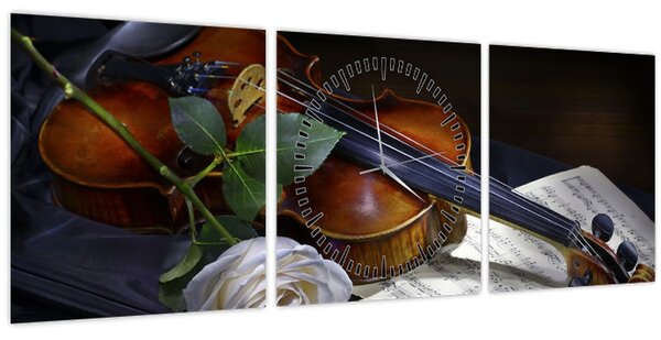 Slika - Ruže i violina (sa satom) (90x30 cm)