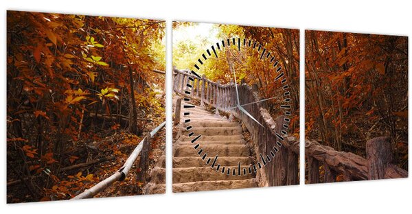 Slika - Stepenice u prirodi u jesen (sa satom) (90x30 cm)