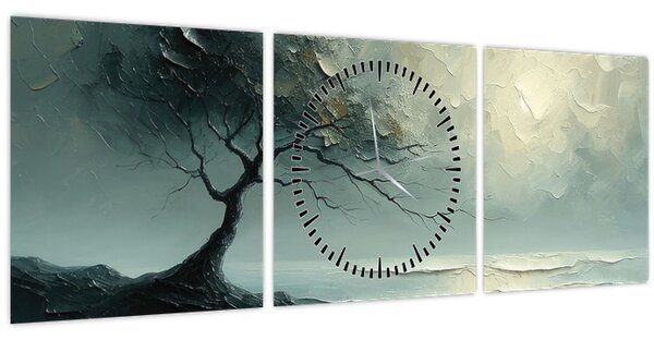 Slika - Uljana slika stabla s oceanom (sa satom) (90x30 cm)