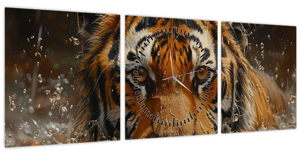 Slika - Portret tigra u vodi (sa satom) (90x30 cm)