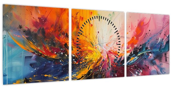 Slika - Apstrakcija boja (sa satom) (90x30 cm)