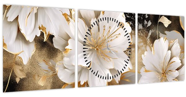 Slika - Cvijeće u zlatu (sa satom) (90x30 cm)