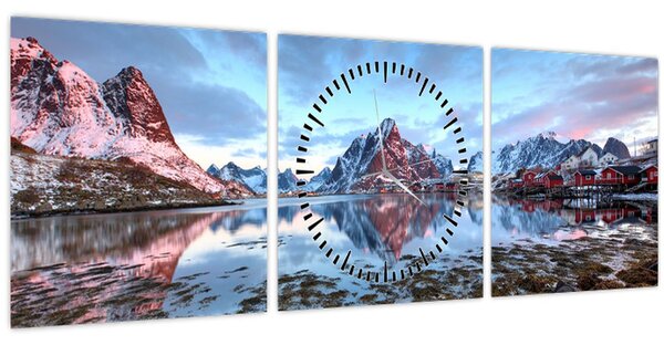 Slika - Izlazak sunca iznad Reine (sa satom) (90x30 cm)