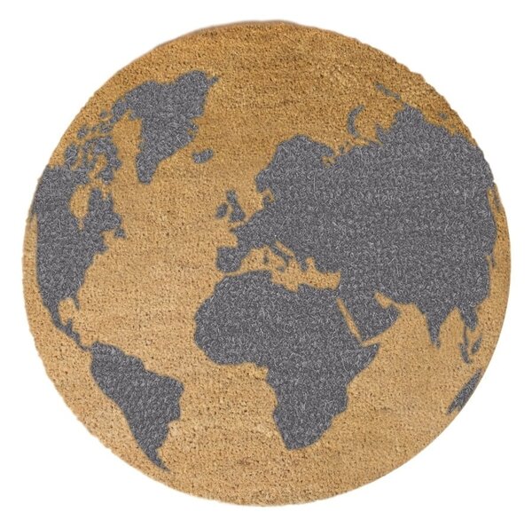 Sivi okrugli otirač od prirodnih kokosovih vlakana Artsy Doormats Globe , ⌀ 70 cm
