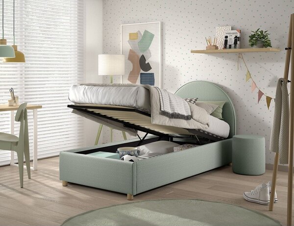 Zeleni tapecirani krevet s prostorom za odlaganje s podnicom 90x200 cm Moon – Vipack
