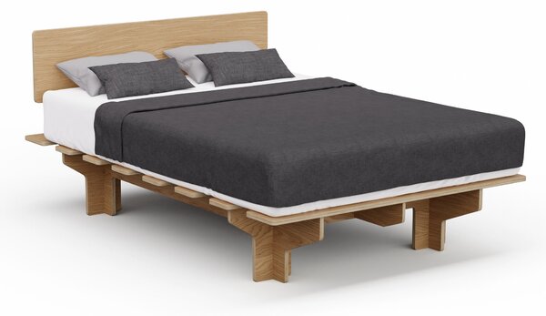 Blumfeldt NordicAura Dupli okvir bračnog kreveta, 140 cm x 200 cm, robustan, bez alata, drvo eukaliptusa, polica