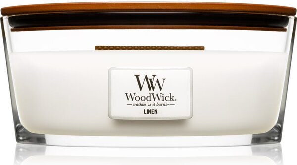 Woodwick Linen mirisna svijeća s drvenim fitiljem (hearthwick) 453.6 g