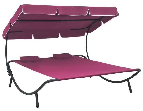 VidaXL Vanjski ležaj s krovom i jastucima ružičasti