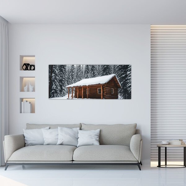 Slika - Koliba prekrivena snijegom (120x50 cm)